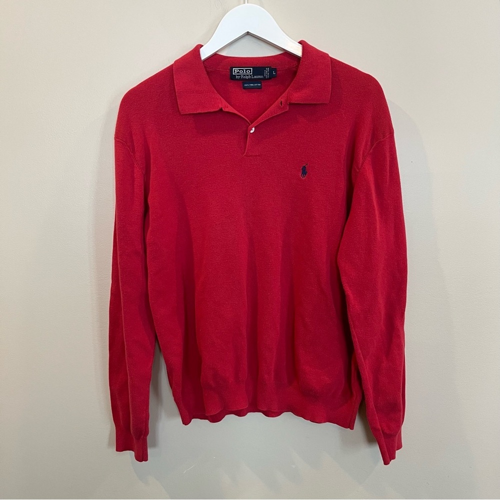 Polo Ralph Lauren Pima Cotton Collared Pullover Sweater Long Sleeve Large Red